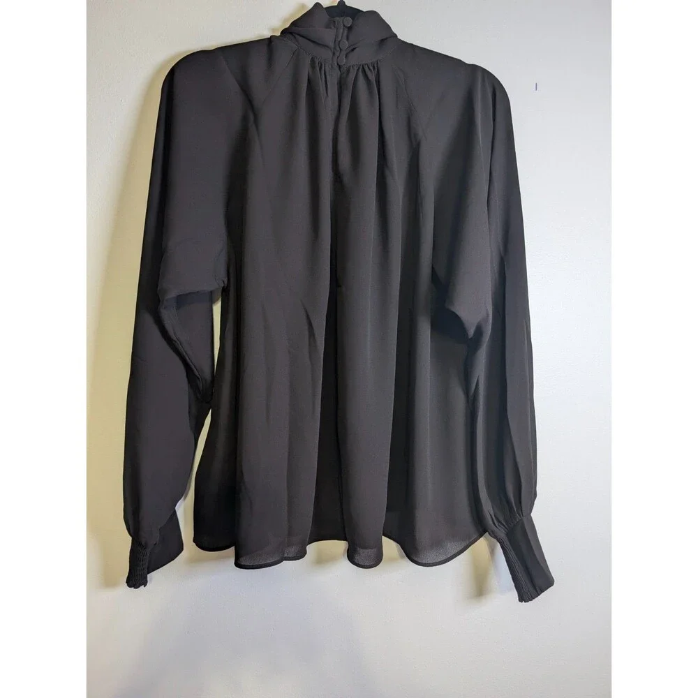 Madewell Chiffon Turtleneck Blouse XS Molasses Brown Smocked Cuff NWT NY352 - Picture 4 of 13